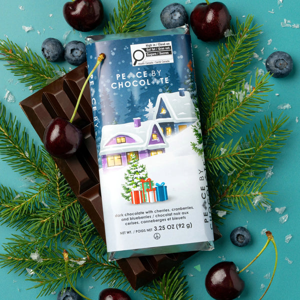 Peace by Chocolate Holiday Bar With Dark Chocolate, Cherries, Cranberries and Blueberries