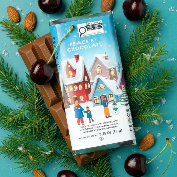 Peace By Chocolate Holiday Bar Milk Chocolate With Almonds and Cranberries